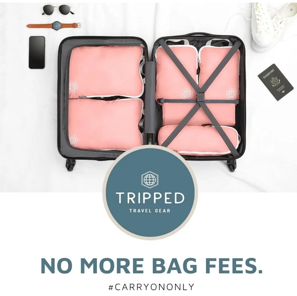 TRIPPED Compression Packing Cubes - 6-Piece Travel Essential Set - Dusty Rose